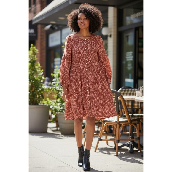 Madewell Dresses & Skirts - Madewell Challis Button Front Mini Dress Tiny Daisy Red Smocked XXL